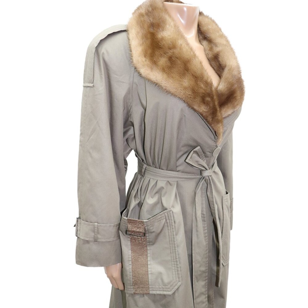 TIMELESS Vintage Classic Belted Trench Coat with Fur Collar L-XL - Picture 3 of 8